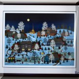 A01. Limited edition signed lithograph by Jane Wooster Scott. Winter's Eve in Hoot Owl Hollow. 34”h x 42”w - $295